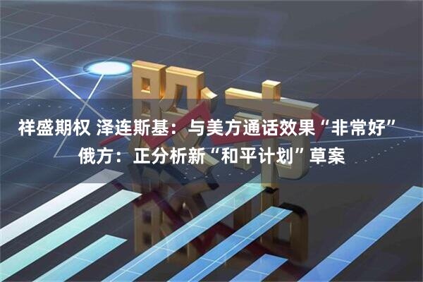 祥盛期权 泽连斯基：与美方通话效果“非常好” 俄方：正分析新“和平计划”草案